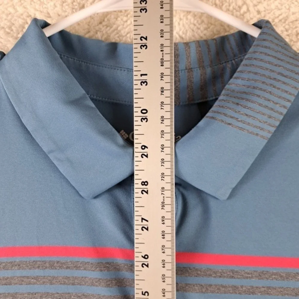 Columbia Polo Shirt Men's 2XL Omni Shade Wicking SS Golf Fish Striped